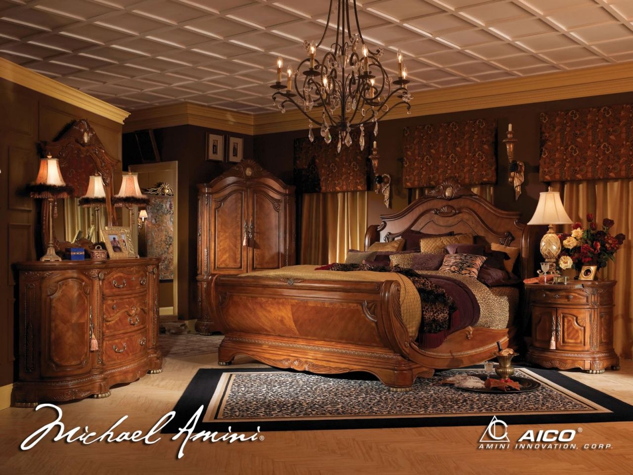 Aico Cortina 4pc Sleigh Bedroom Set In Honey Walnut inside sizing 1280 X 960