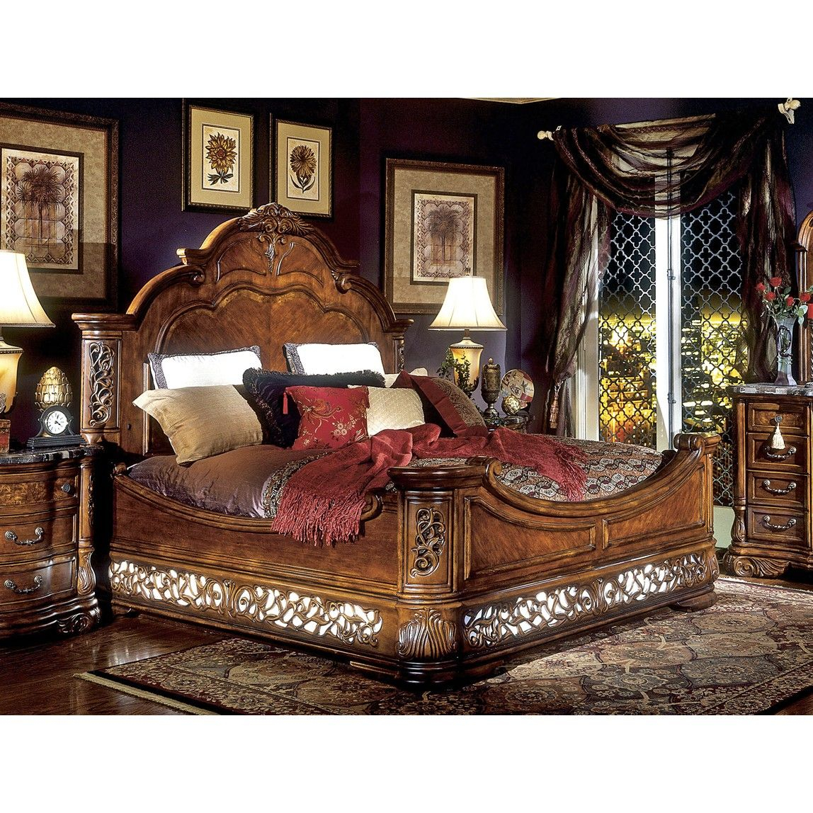 Aico Excelsior King Size Mansion Bed In Fruitwood Finish for dimensions 1148 X 1148