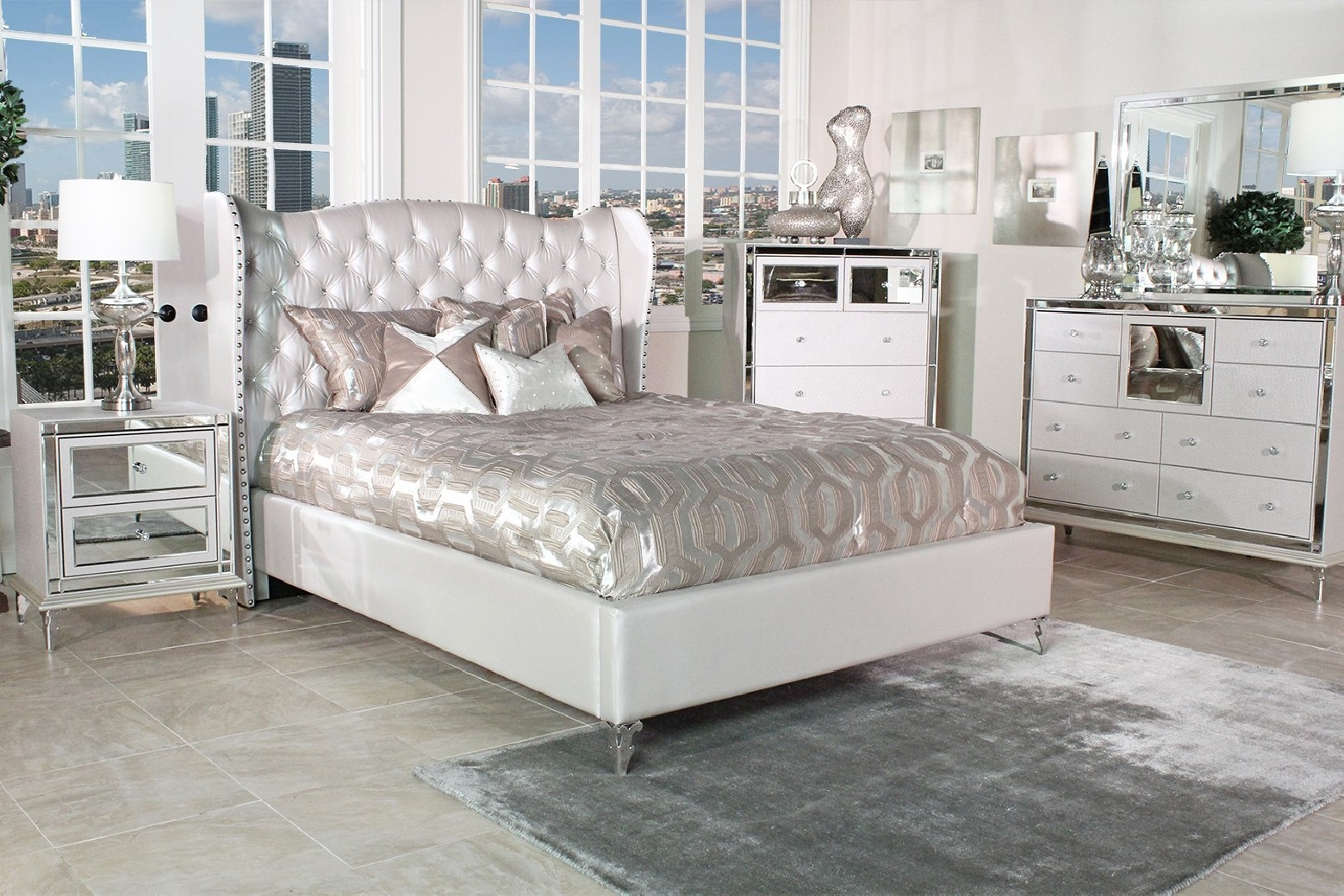 Aico Hollywood Loft Bedroom Set Collection With Upholstered Platform Bed within dimensions 1560 X 1040