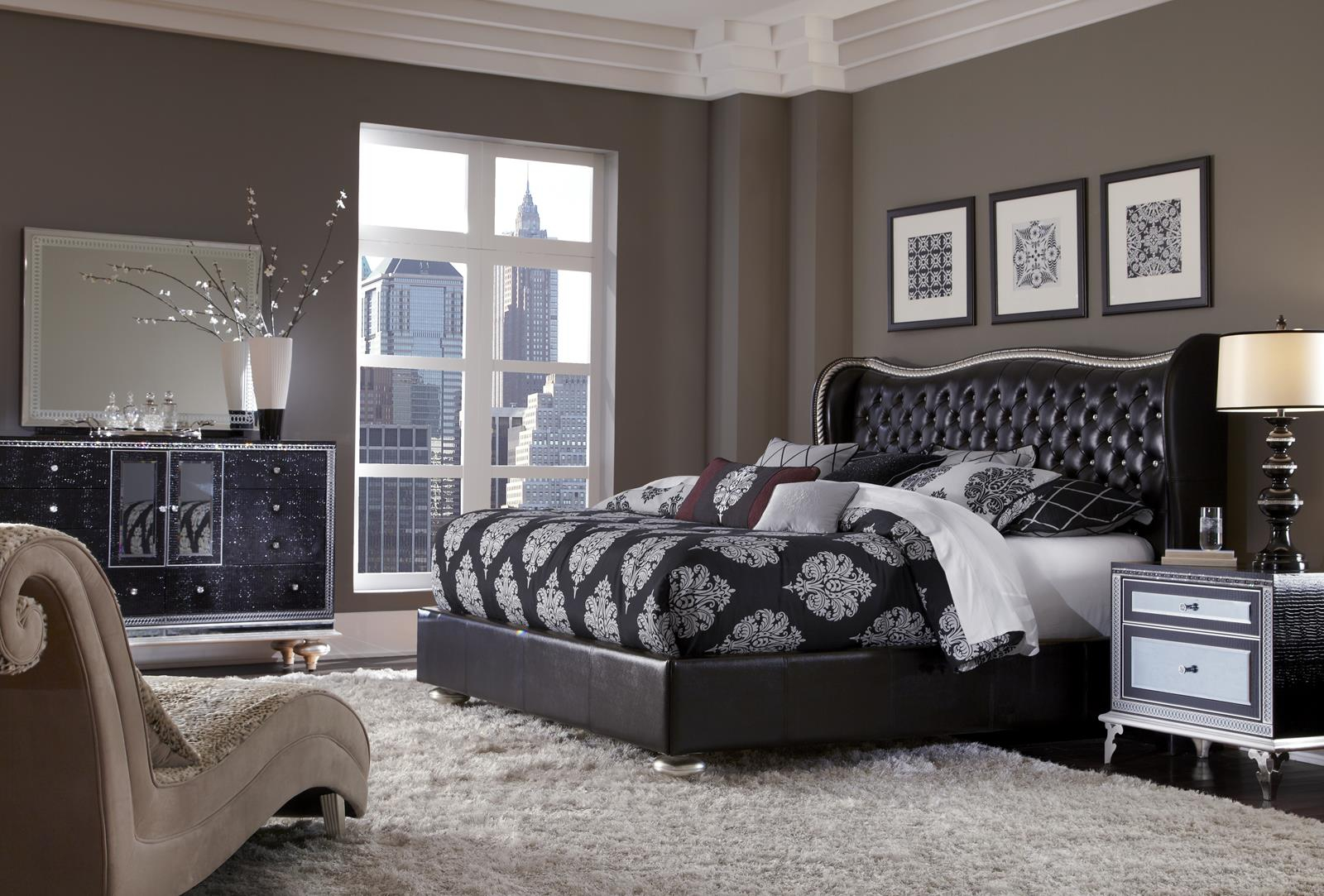 Aico Hollywood Swank 4pc Upholstered Platform Bedroom Set In with regard to sizing 1600 X 1083