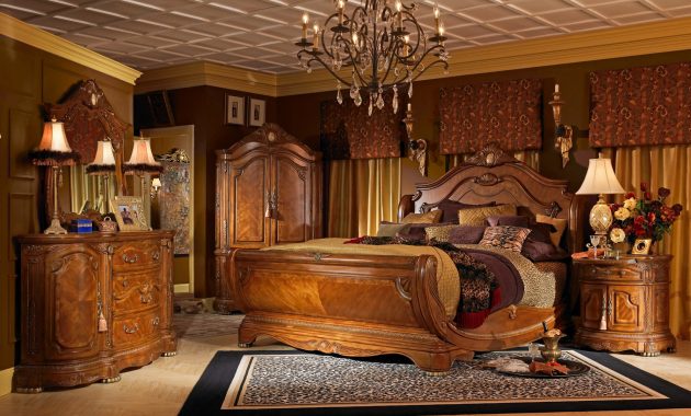 Aico Michael Amini 4pc Cortina Queen Size Sleigh Bedroom Set In Honey Walnut in dimensions 1795 X 1795