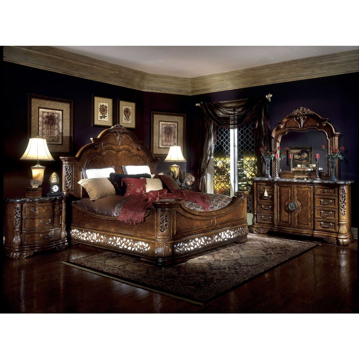 Aico Michael Amini Excelsior Fruitwood Bedroom Set In Brown Finish regarding size 1200 X 1200