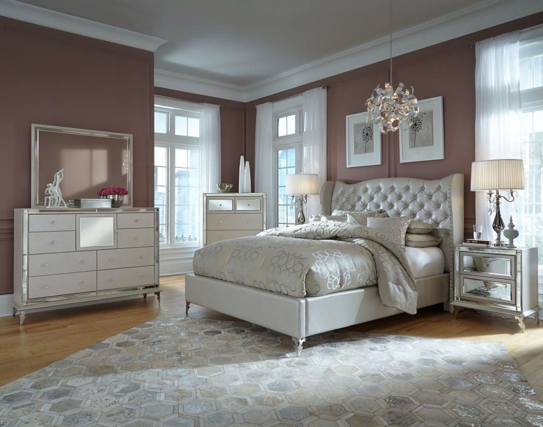 Aico Michael Amini Hollywood Loft Upholstered Platform Bedroom Set with regard to dimensions 1100 X 864