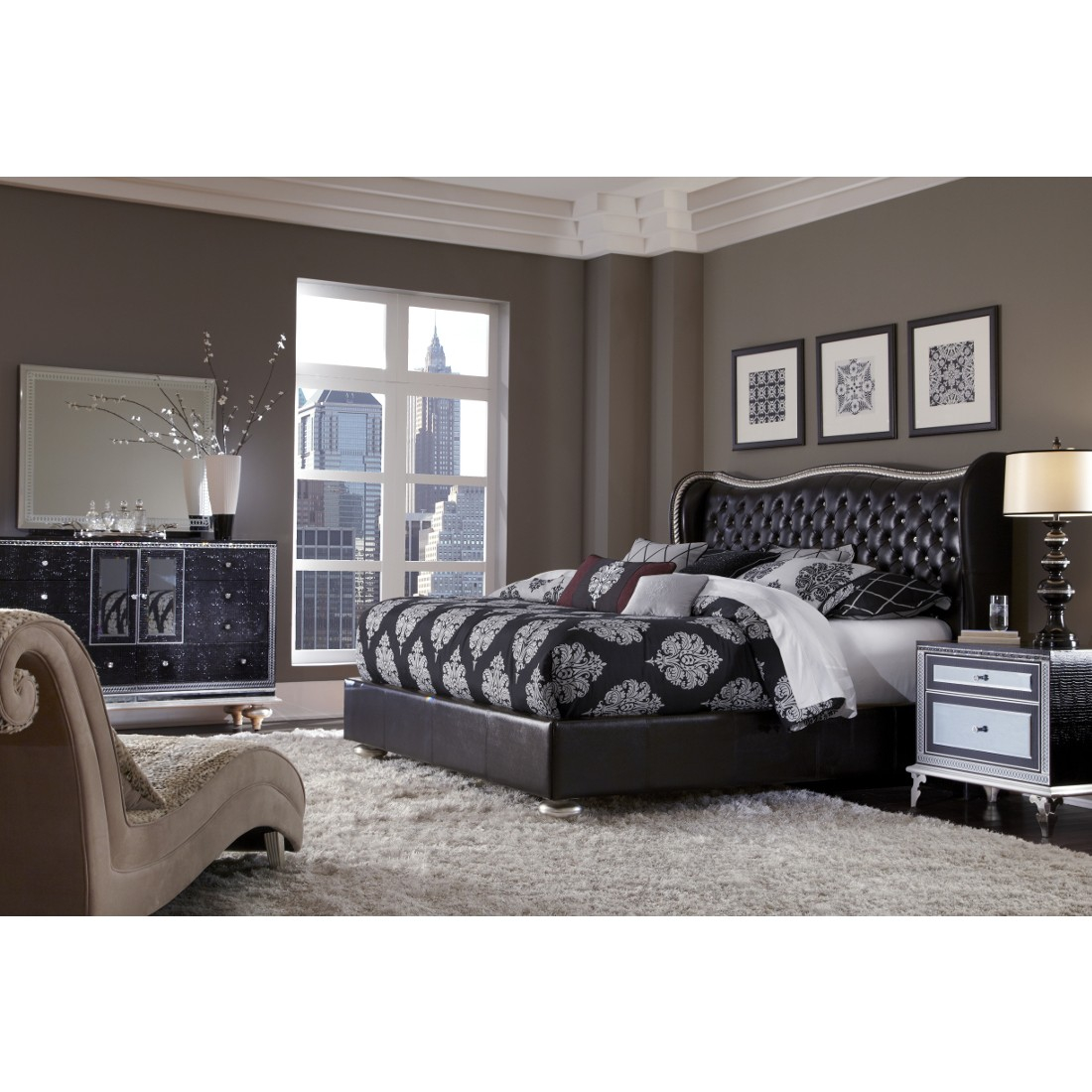 Aico Michael Amini Hollywood Swank Starry Night Upholstered Bedroom Set in proportions 1100 X 1100