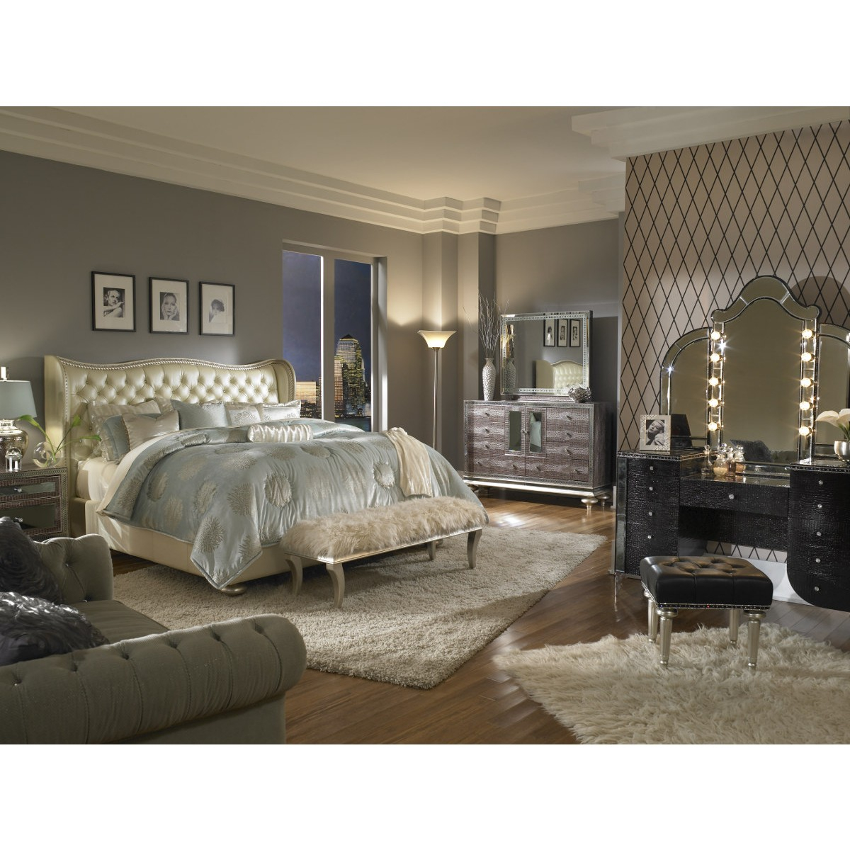 Aico Michael Amini Hollywood Swank Upholstered Bedroom Set pertaining to proportions 1200 X 1200