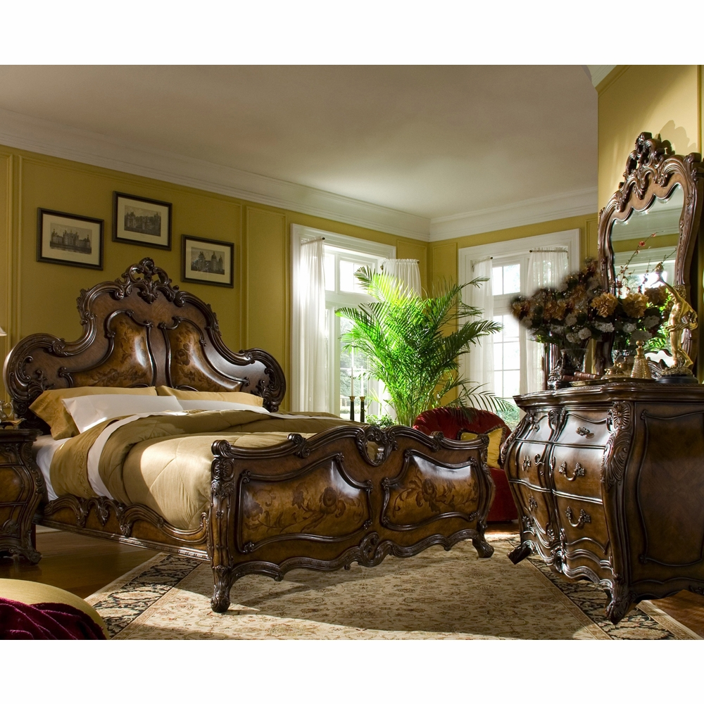 Aico Michael Amini Palais Royale Queen Panel Bedroom Set W Chest 6 Pc In Rococo Cognac within size 1000 X 1000