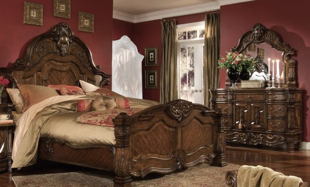 Aico Michael Amini Windsor Court King Mansion Bedroom Set W Chest 6 Pc In Vintage Fruitwood with measurements 1000 X 1000