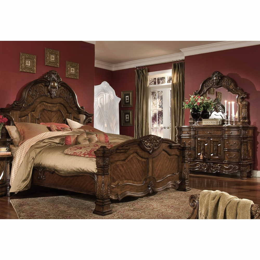 Aico Michael Amini Windsor Court King Mansion Bedroom Set W Chest 6 Pc In Vintage Fruitwood with measurements 1000 X 1000