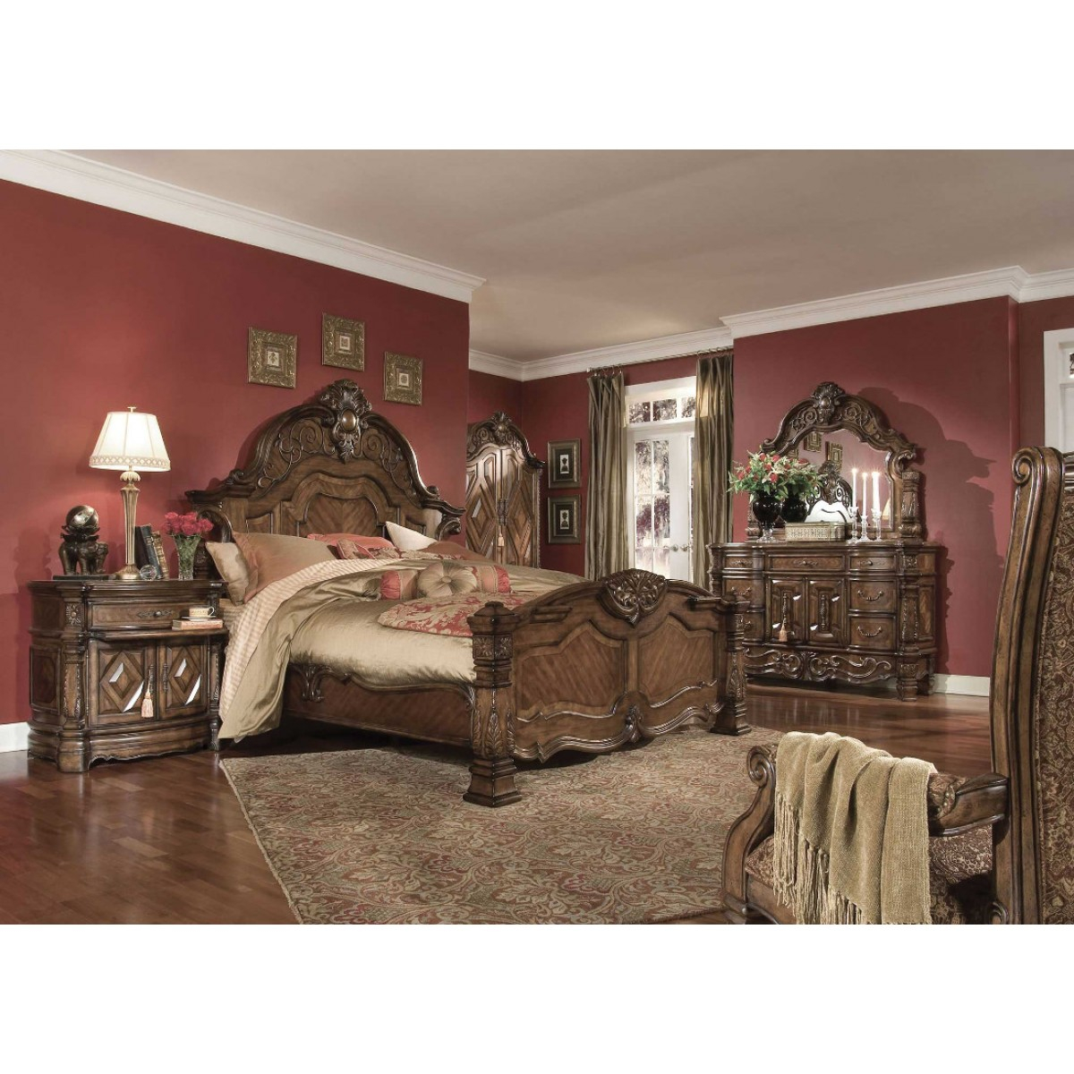 Aico Michael Amini Windsor Court Mansion Bedroom Set In Vintage Fruitwood inside dimensions 1200 X 1200