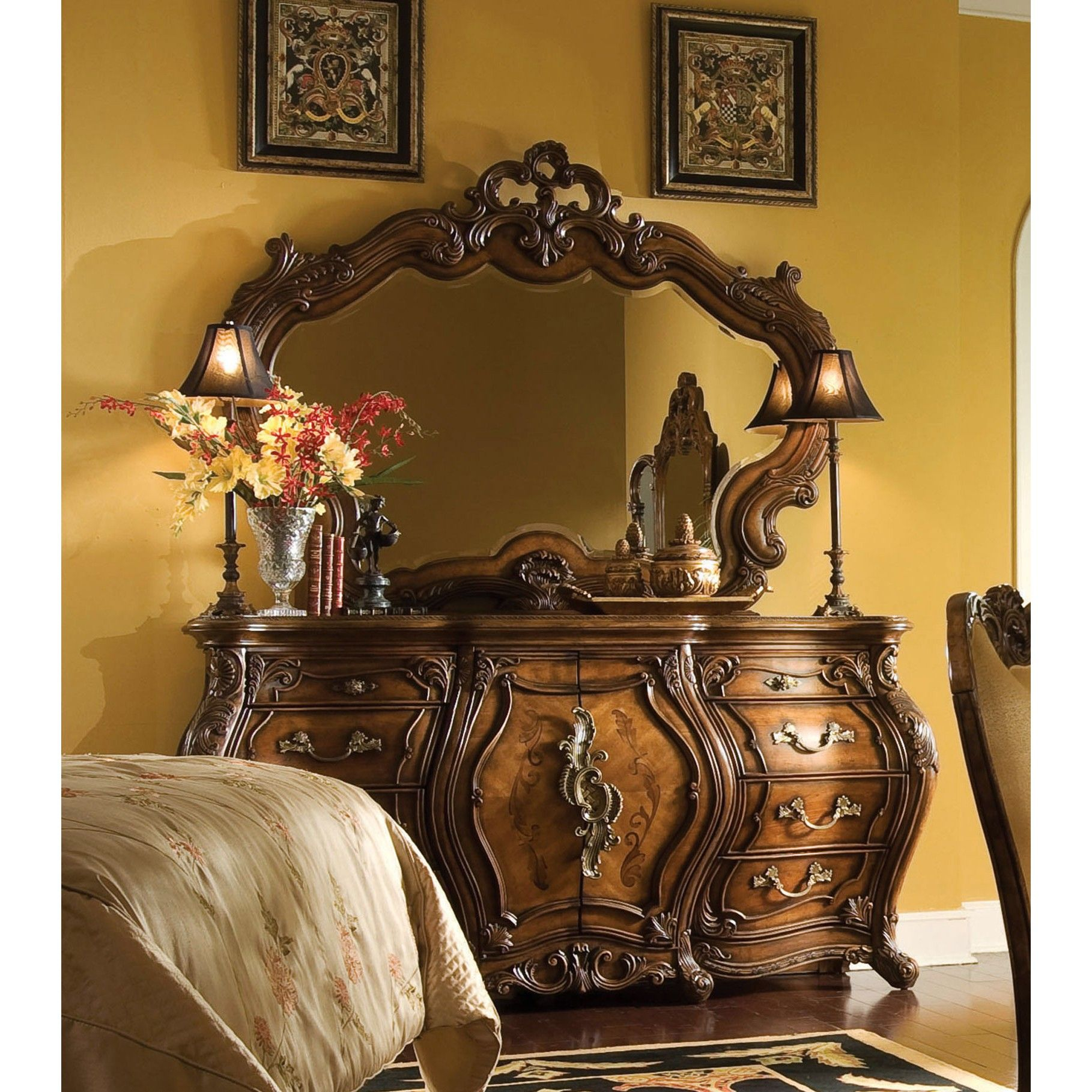 Aico Palais Royale 4pc King Panel Bedroom Set In Rococo Cognac intended for measurements 1818 X 1818