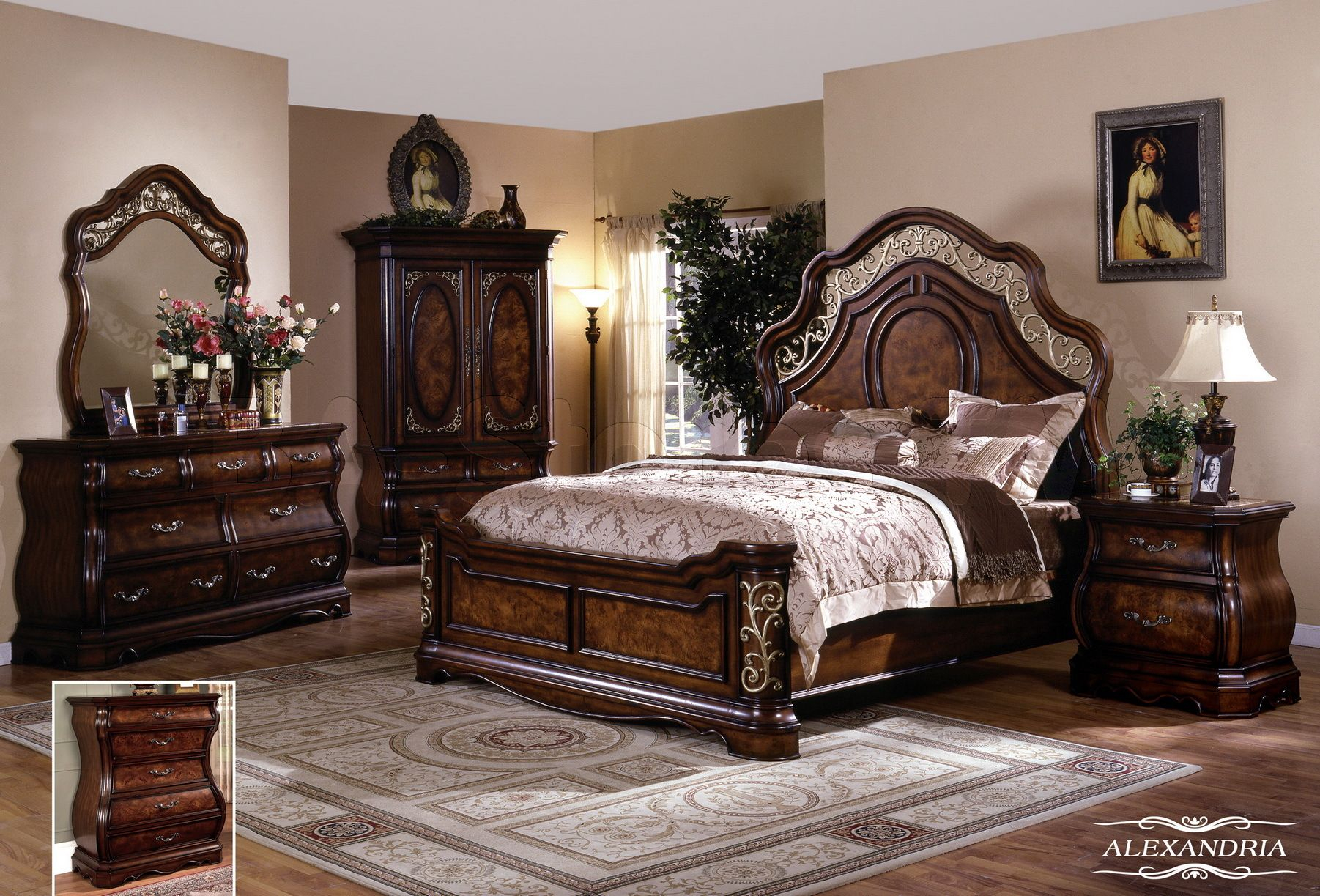 Alexandria 5 Pc Bedroom Set Queen Bed Dresser Mirror And 2 with regard to size 1802 X 1223