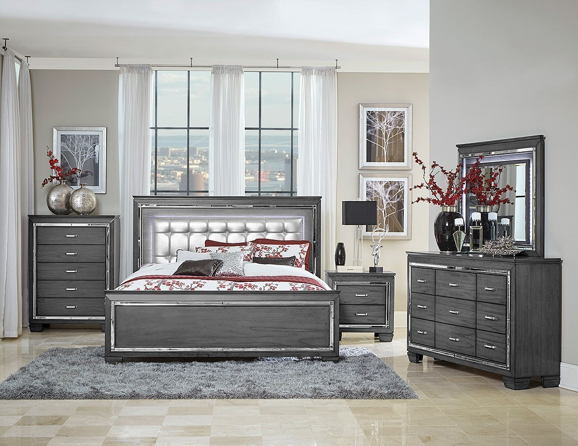 Allura Panel Bedroom Set W Led Lighting Gray inside size 1165 X 900