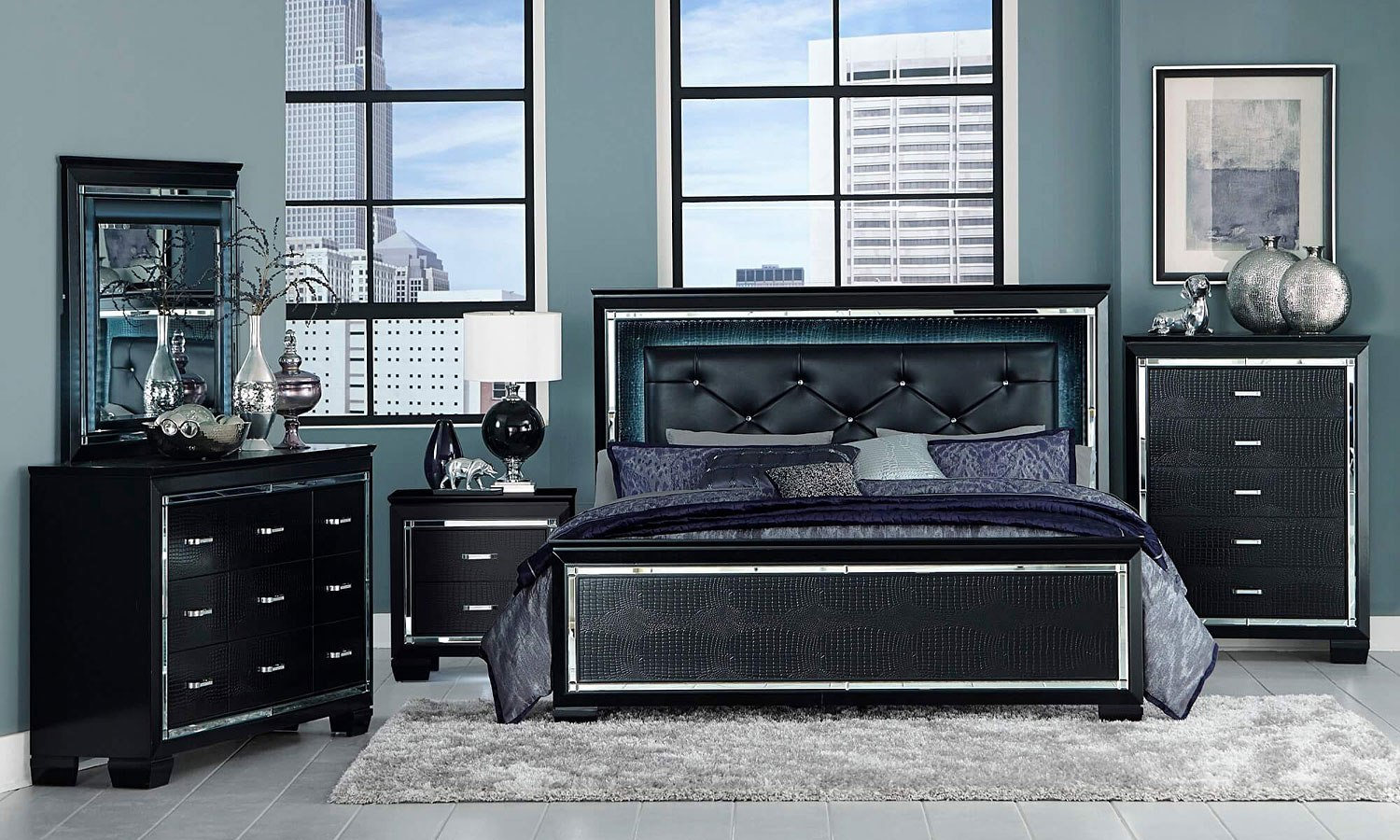 Allura Panel Bedroom Set W Lighting Black regarding measurements 1500 X 900