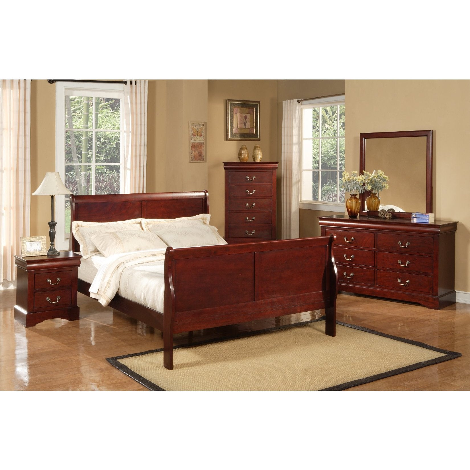 Alpine Furniture Louis Philippe Ii 4 Piece Bedroom Set Cherry intended for sizing 1650 X 1650