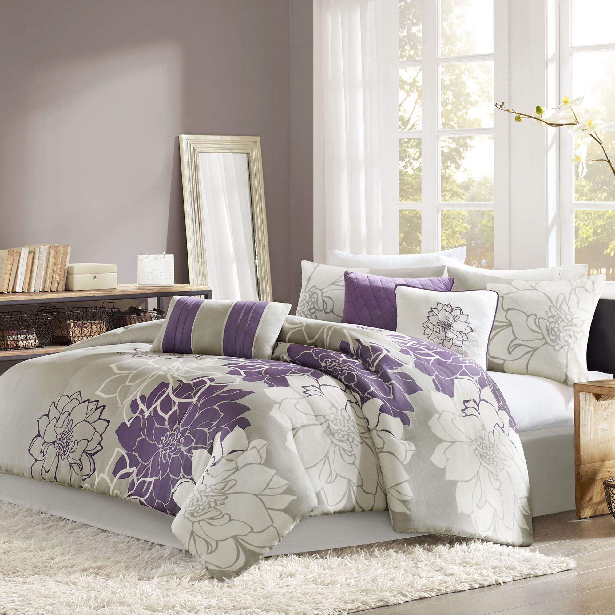 Amaryllis Purple Floral 7 Pc Comforter Bed Set Madison Park throughout measurements 2000 X 2000