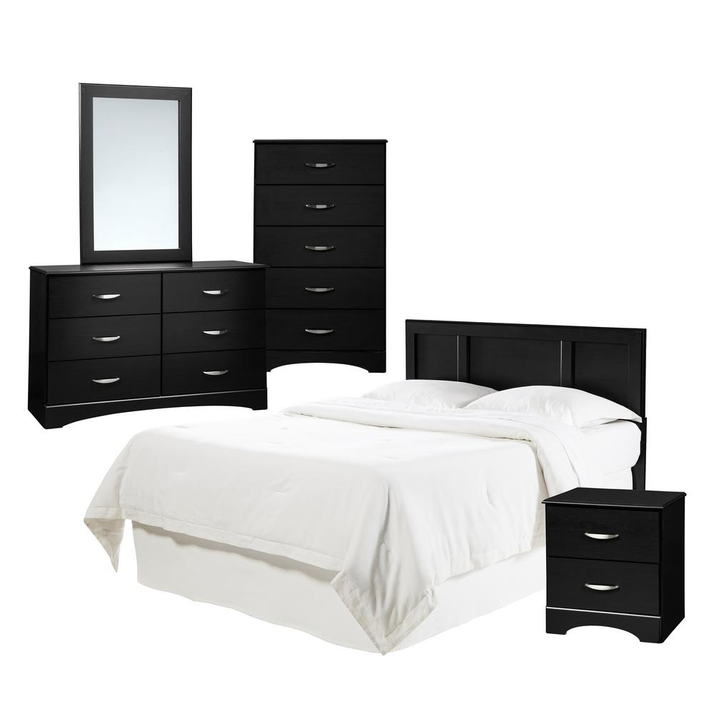 American Furniture Classics Five Piece Black Bedroom Set Including Queenfull Headboard Five Drawer Chest Dresser Mirror And Night Stand throughout dimensions 1000 X 1000