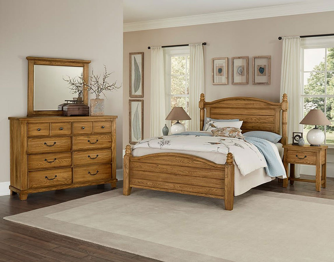 American Oak Poster Bedroom Set Honey Oak Vaughan Bassett within dimensions 1145 X 900