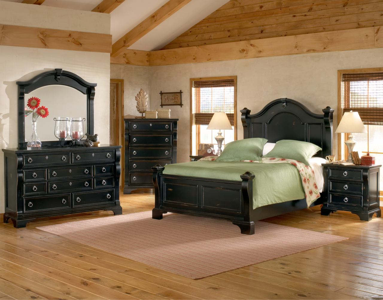 American Woodcrafters Heirloom Collection Poster Bedroom Set In Black With Rub Through Highlights 2900 Posterb in dimensions 1280 X 1002