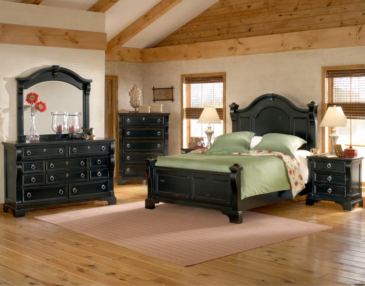 American Woodcrafters Heirloom Collection Poster Bedroom Set In Black With Rub Through Highlights 2900 Posterb with regard to measurements 1280 X 1002