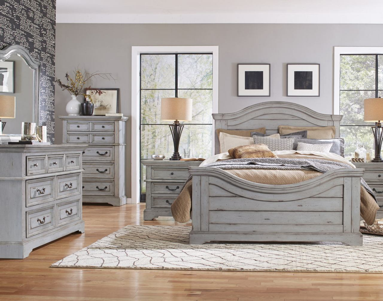 American Woodcrafters Stonebrook Panel Bedroom Set In Antique Gray intended for dimensions 1280 X 1006
