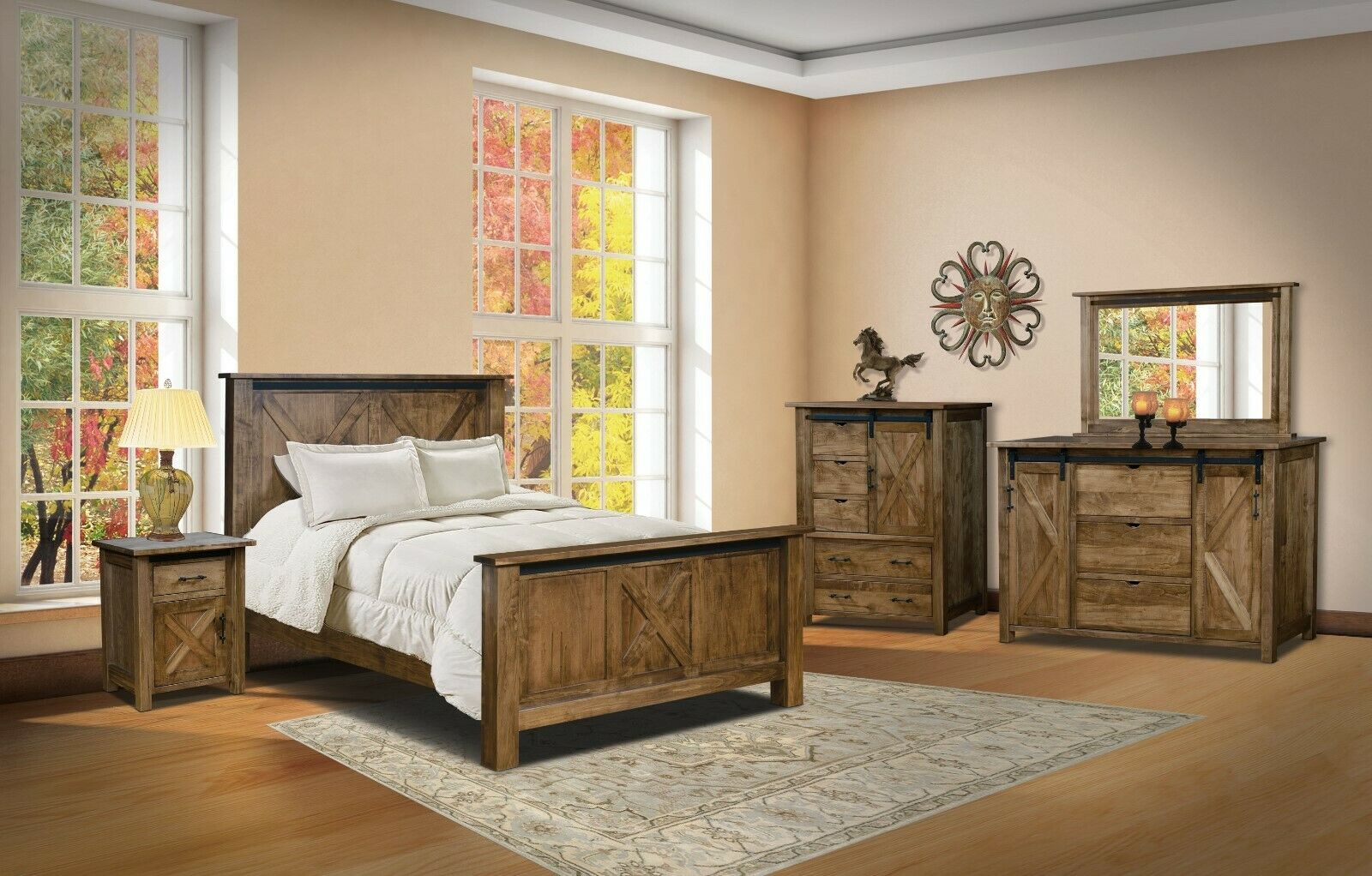 Amish Western 5 Pc Bedroom Set Sliding Barn Doors X Brace Solid Wood Queen King inside size 1600 X 1022