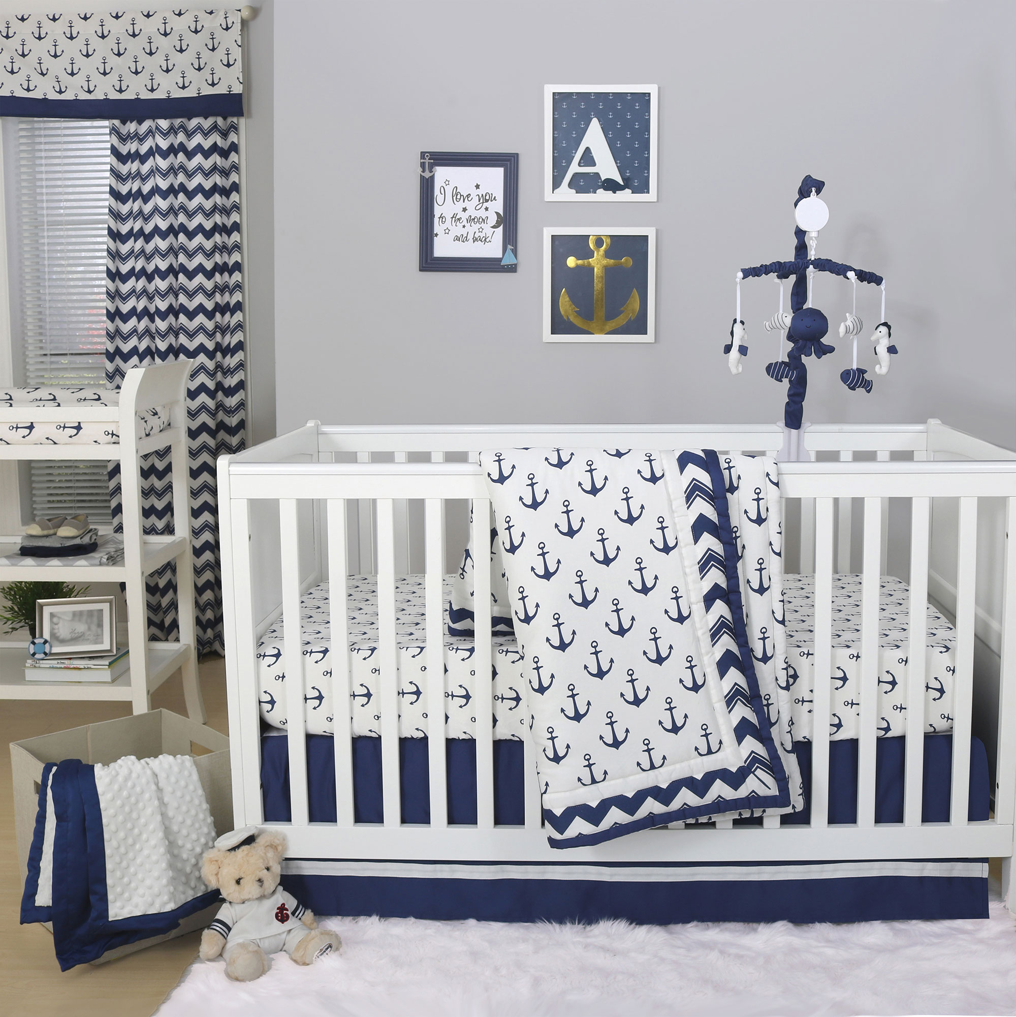 Anchor Nautical 4 Piece Ba Boy Crib Bedding Set In Navy Blue The Peanut Shell intended for proportions 2000 X 2001