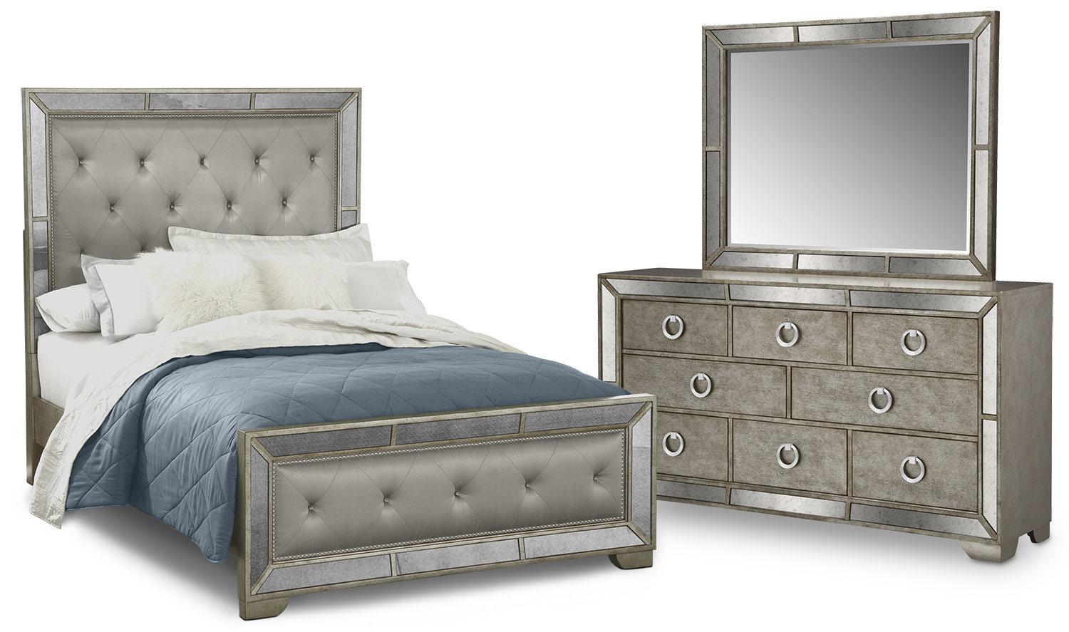 Angelina 5 Piece Upholstered Bedroom Set With Dresser And Mirror for size 1500 X 887