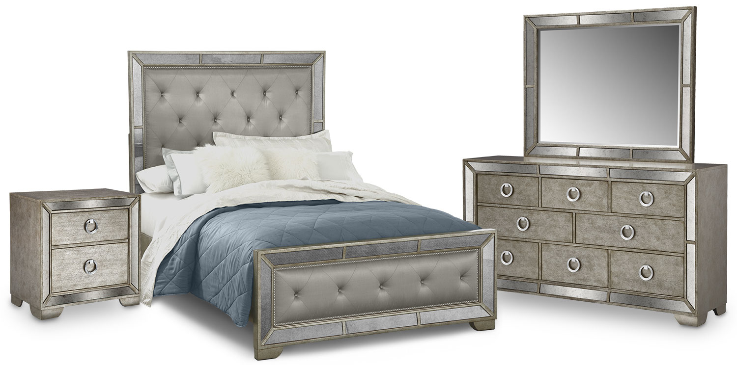 Angelina 6 Piece Upholstered Bedroom Set With Nightstand Dresser And Mirror for measurements 1500 X 748