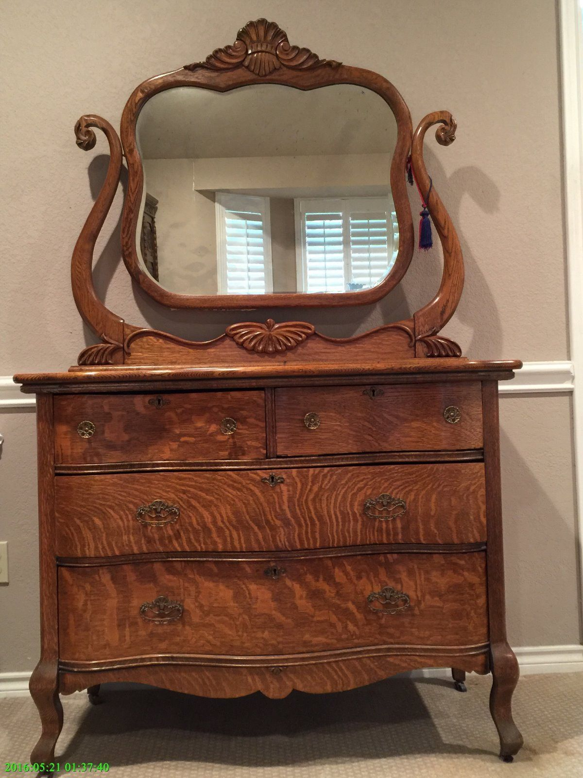 Antique Tiger Oak Dresser And Mirror In 2019 Quartersawn Oak pertaining to measurements 1200 X 1600