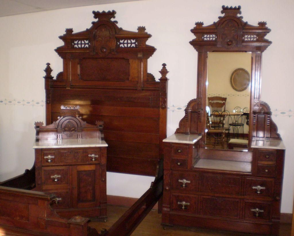 Antique Walnut Burled Elm Bedroom Set Marble Top Original Finish intended for proportions 1024 X 822