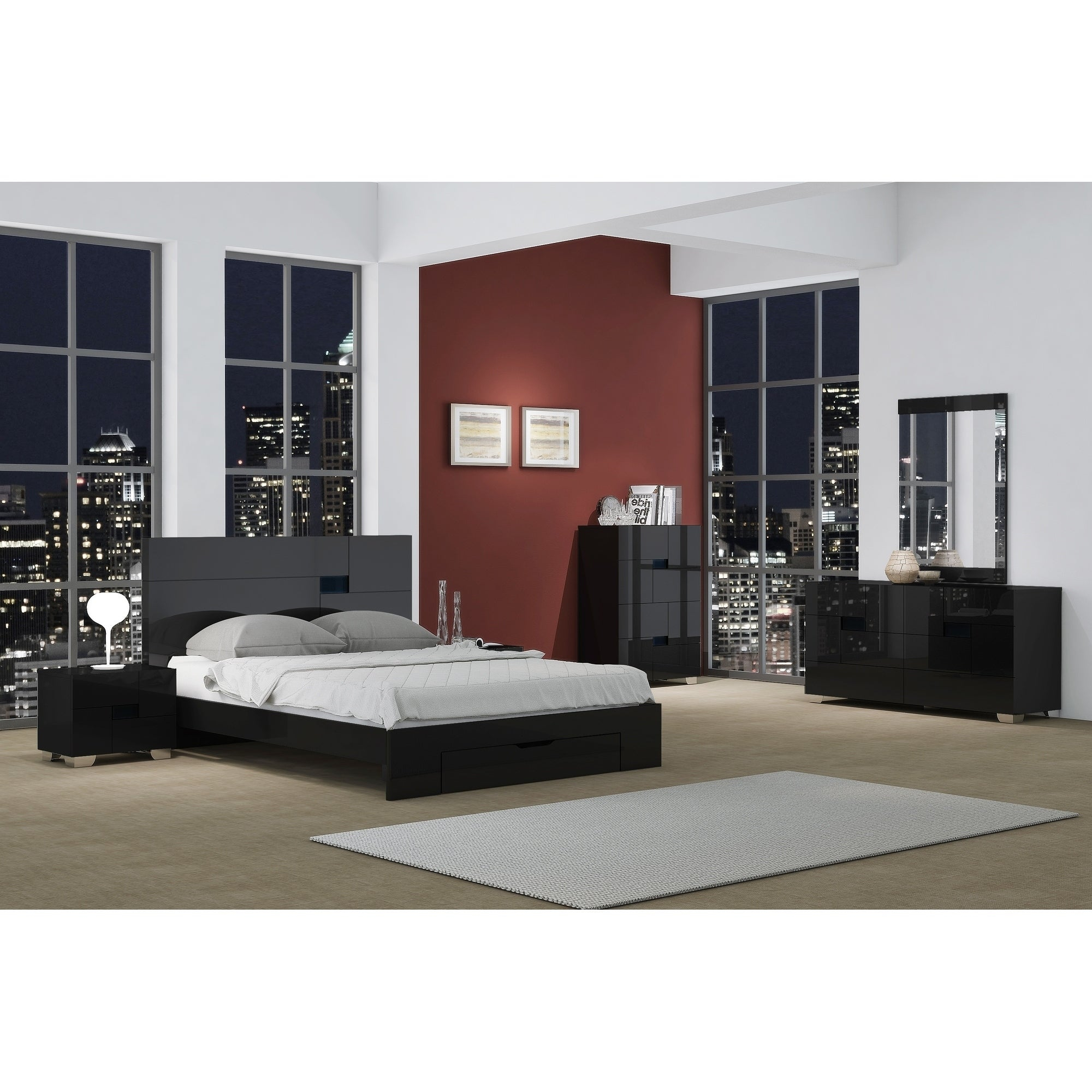 Aria Contemporary 4 Piece Black Wood Bedroom Set throughout sizing 2000 X 2000