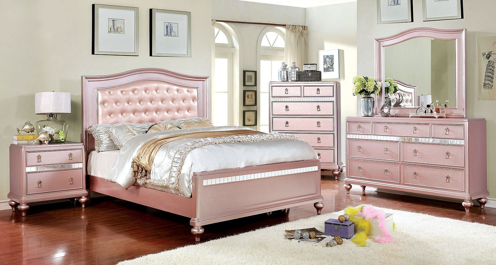 Ariston Panel Bedroom Set Rose Gold in proportions 1600 X 857