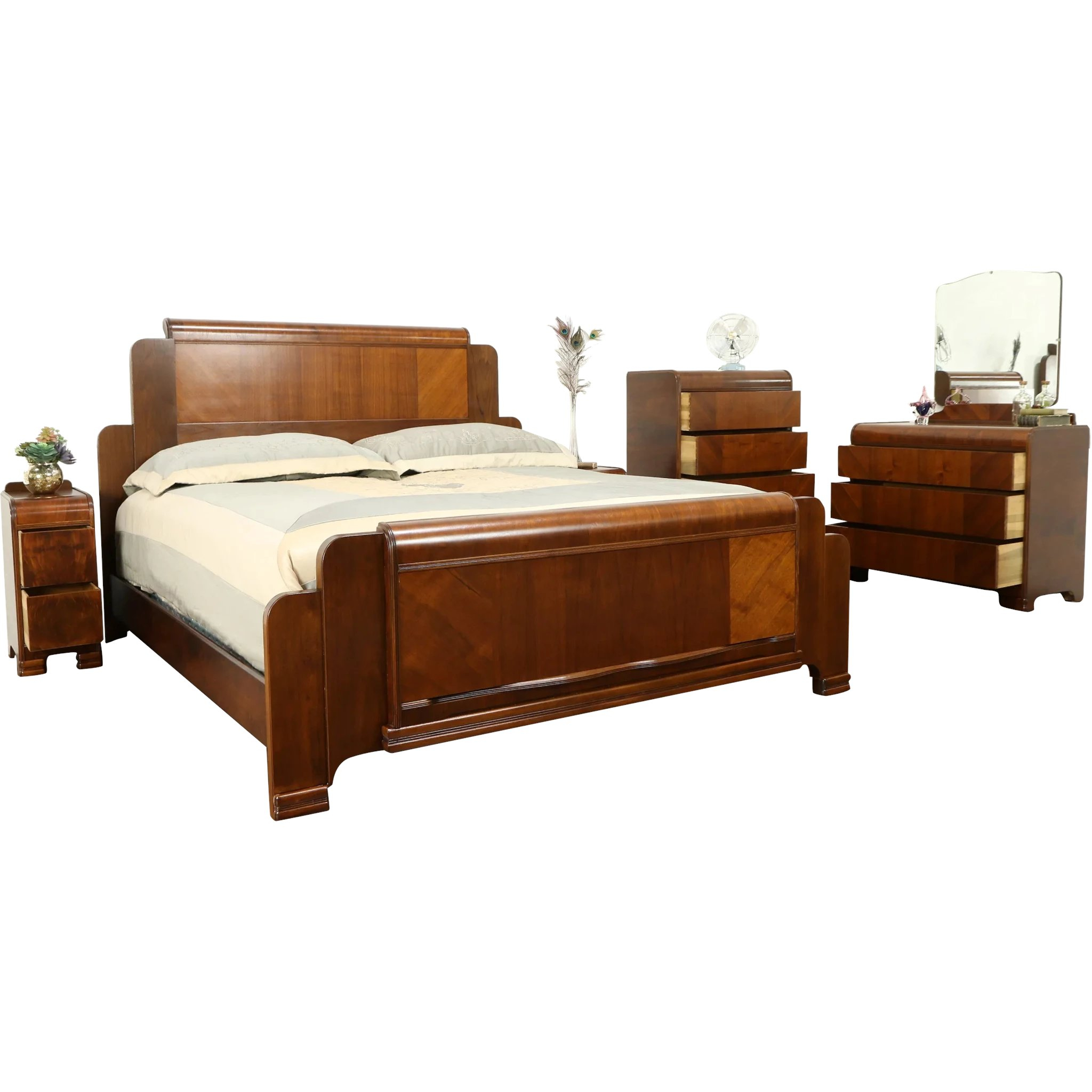 Art Deco Waterfall Design 1940 Vintage 5 Pc Bedroom Set King Size Bed 31163 pertaining to size 2048 X 2048