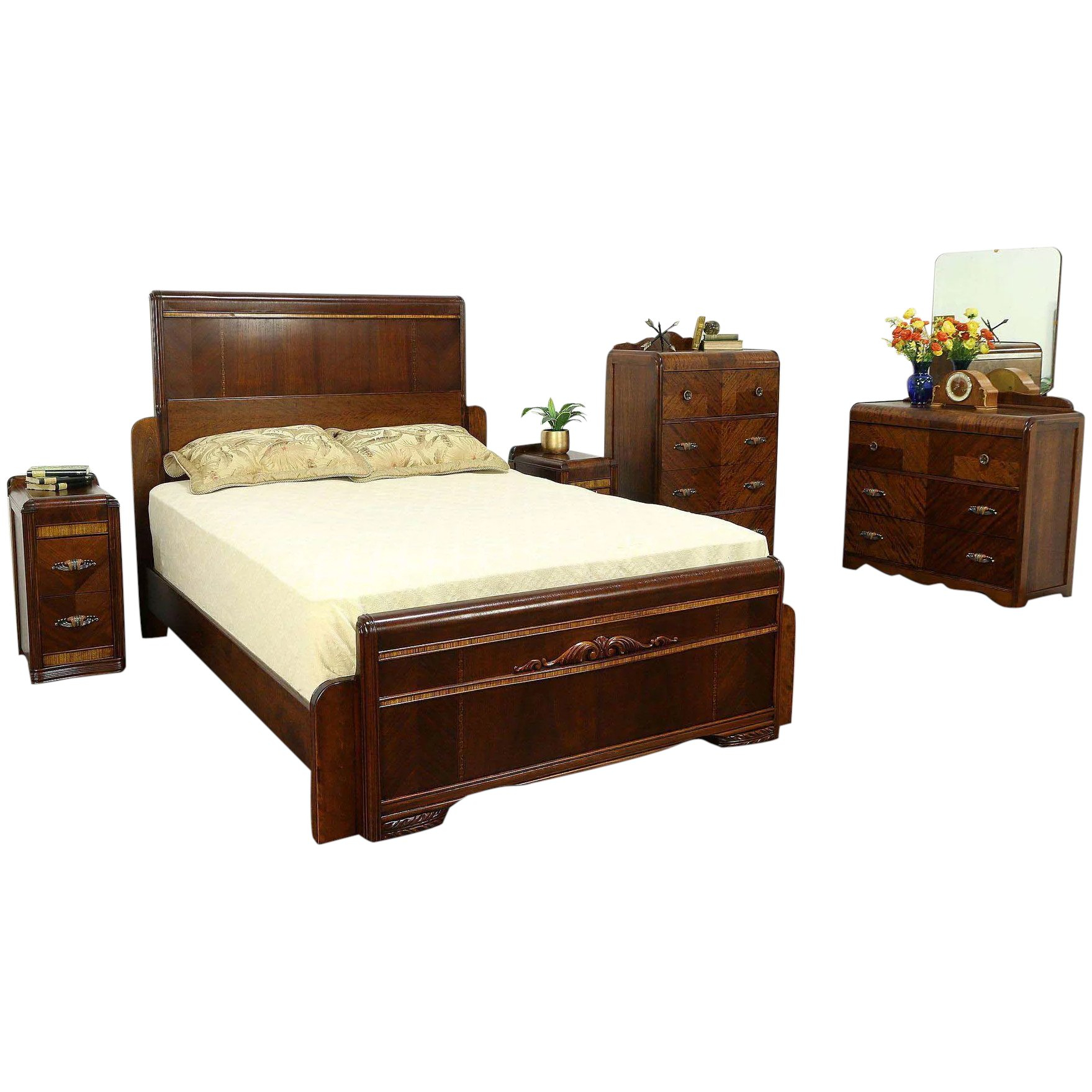 Art Deco Waterfall Queen Size 5 Pc Vintage 1930s Bedroom Set Bakelite 30455 regarding measurements 1759 X 1759