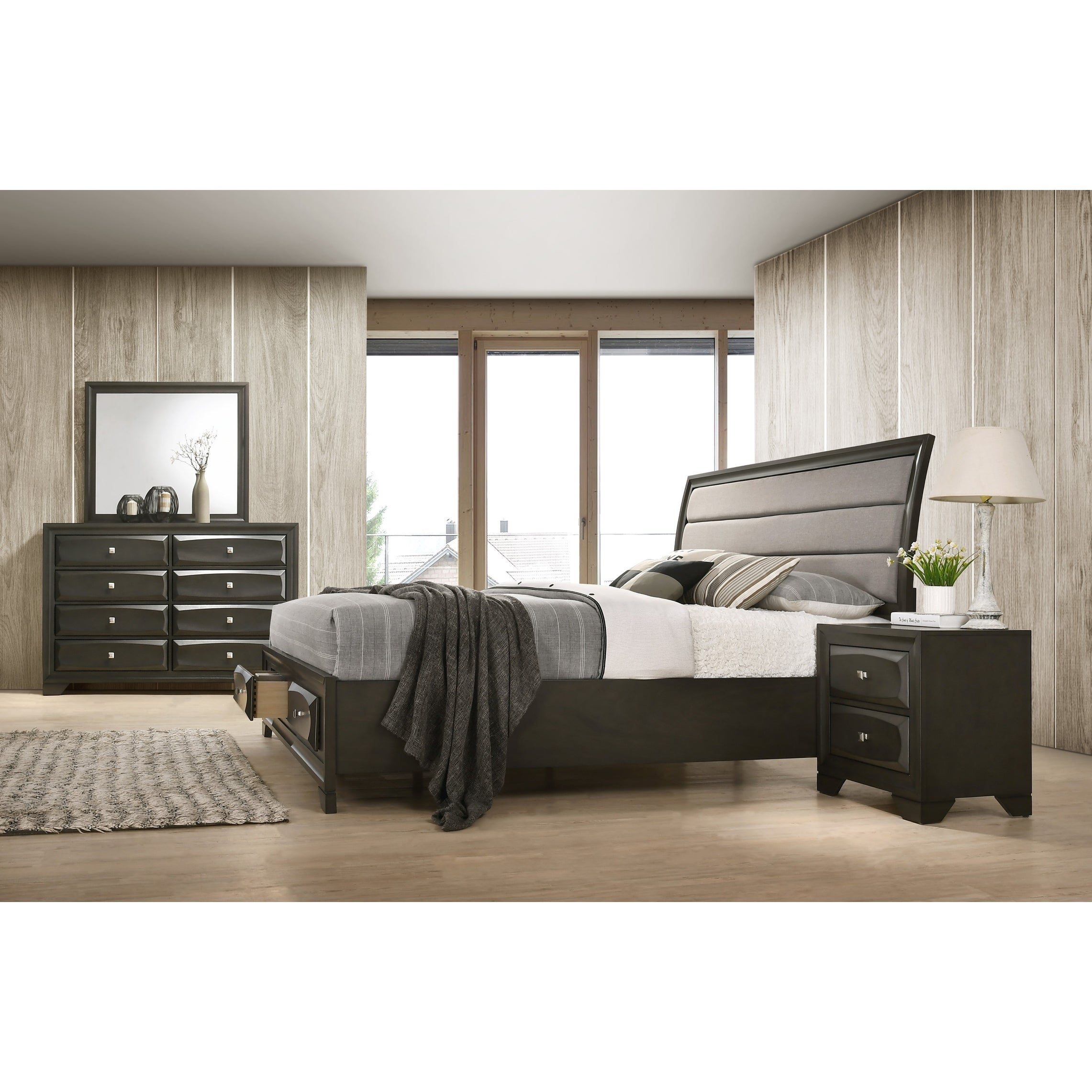 Asger Antique Gray Finish Wood 5 Pc Upholstered King Bedroom Set for measurements 2282 X 2282