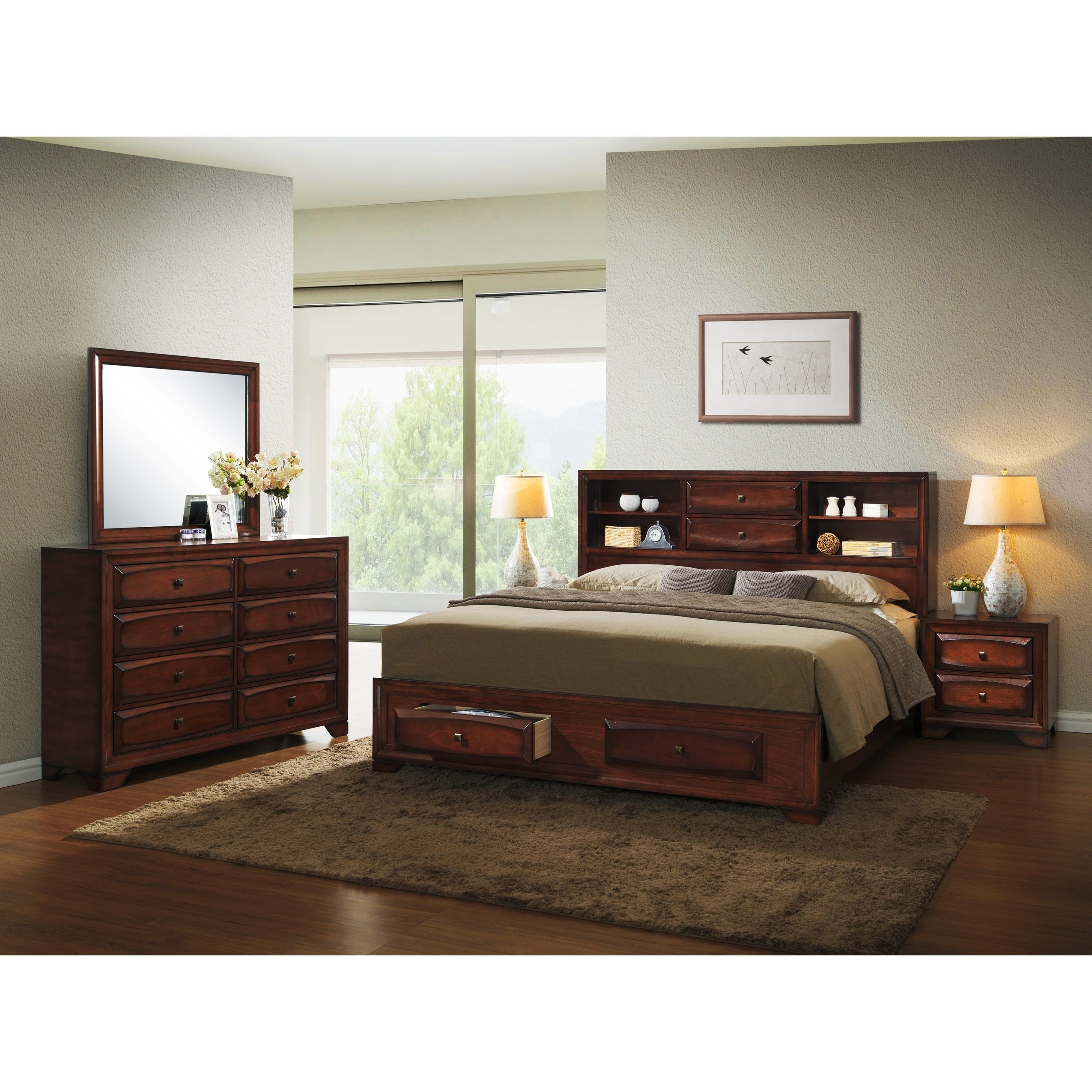 Asger Antique Oak Finish Wood King Size 5 Piece Bedroom Set with regard to dimensions 2550 X 2550