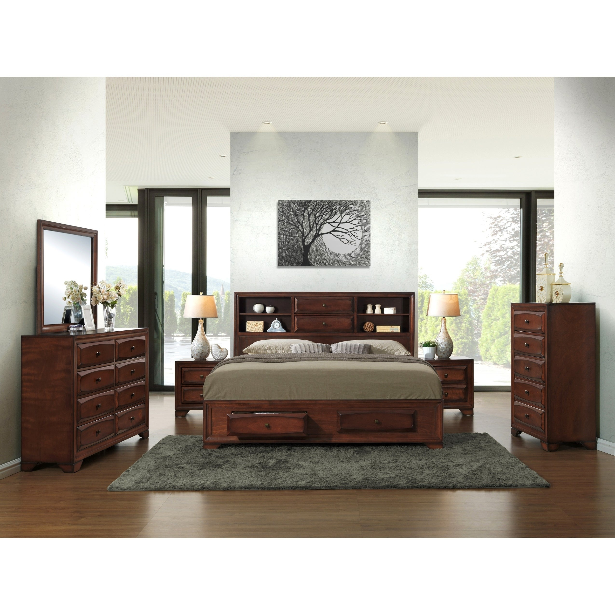 Asger Antique Oak Finish Wood Queen Size 6 Piece Bedroom Set pertaining to measurements 2550 X 2550