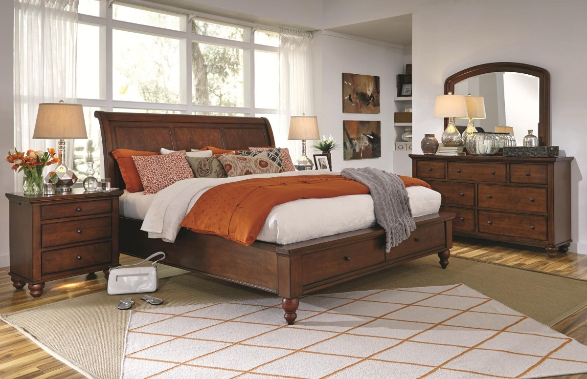 Aspen Home Cambridge Sleigh Storage Bedroom Set In Brown Cherry pertaining to proportions 1200 X 776