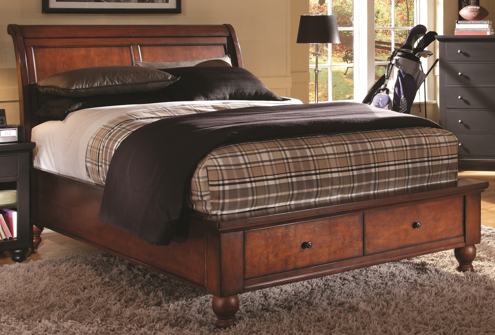 Aspenhome Cambridge Full Sleigh Storage Bed In Brown Cherry for size 1592 X 1078