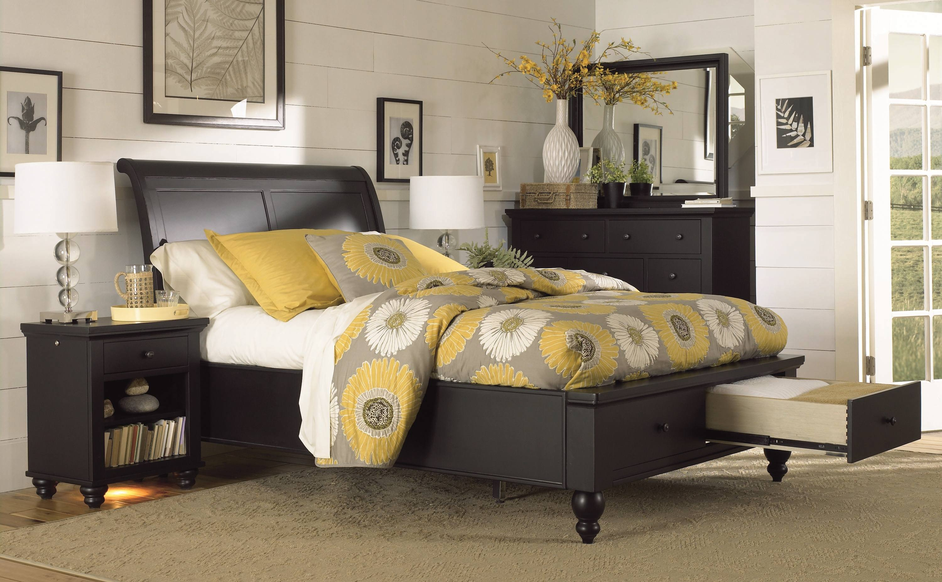 Aspenhome Cambridge Sleigh Storage Bedroom Set In Black throughout measurements 3000 X 1853