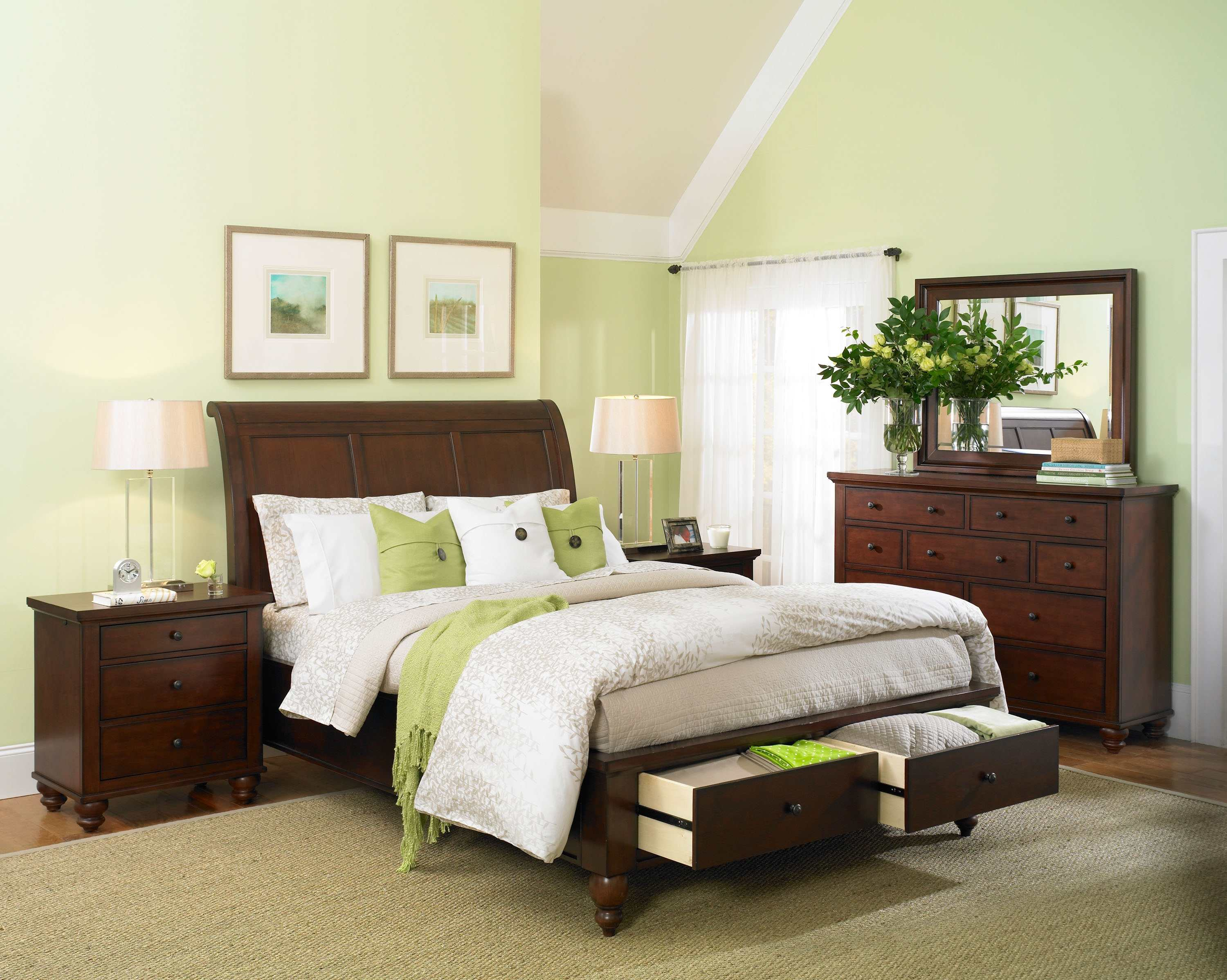 Aspenhome Cambridge Sleigh Storage Bedroom Set In Brown Cherry intended for size 3000 X 2397
