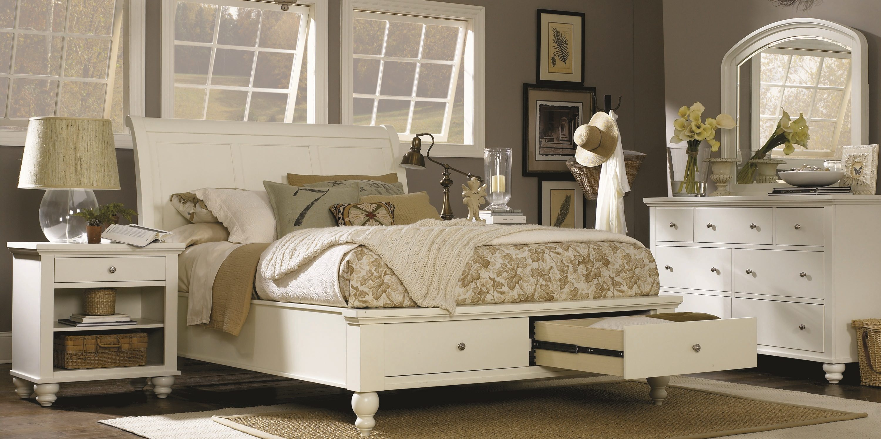 Aspenhome Cambridge Sleigh Storage Bedroom Set In Eggshell intended for measurements 3000 X 1496