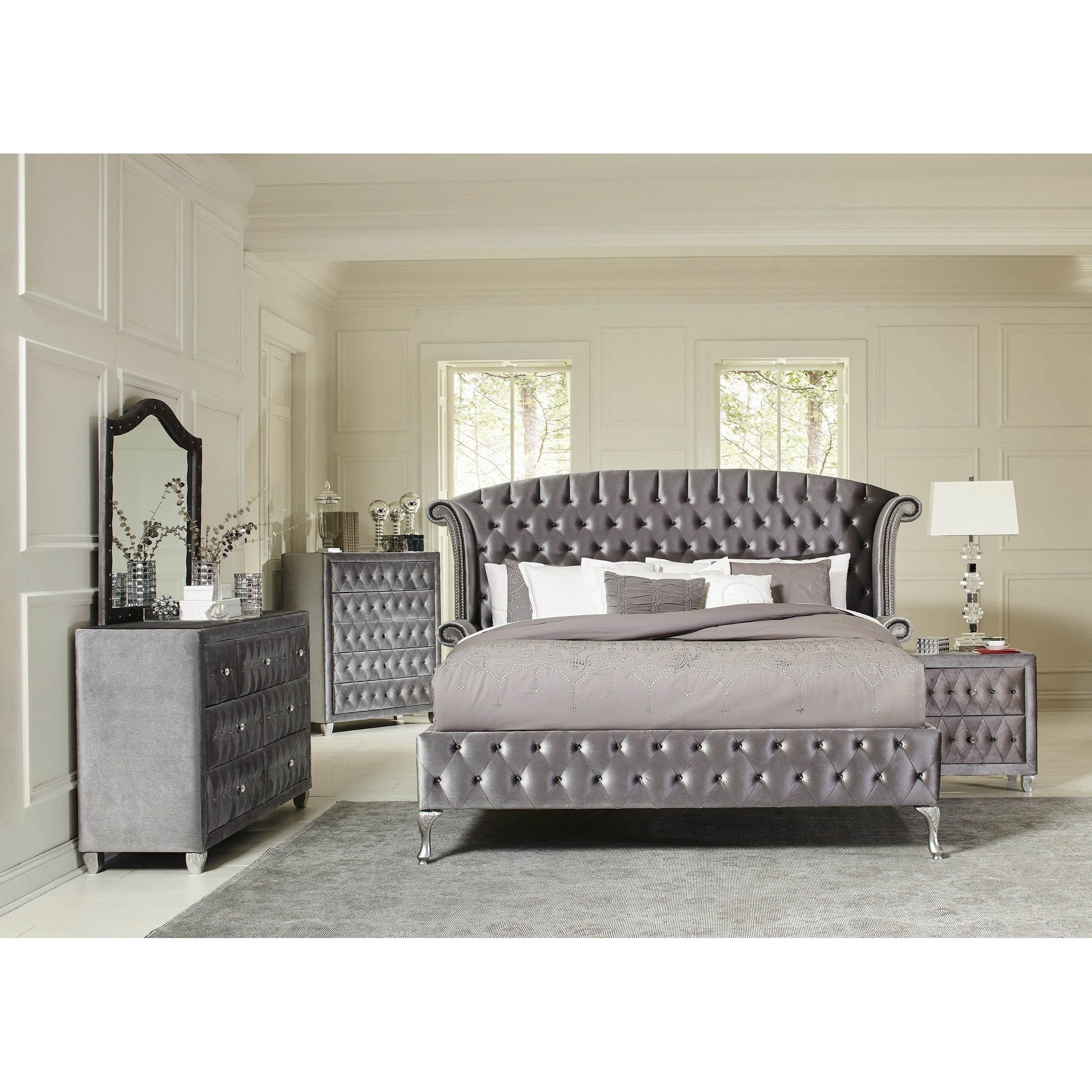 Audrey Metallic 5 Piece Upholstered Bedroom Set With 2 Nightstands with regard to proportions 2156 X 2156