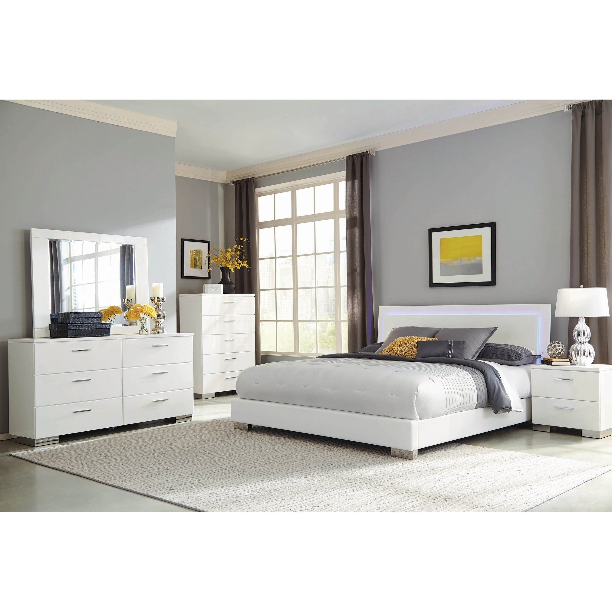 August Glossy White 3 Piece Panel Bedroom Set With Chest throughout size 2022 X 2022