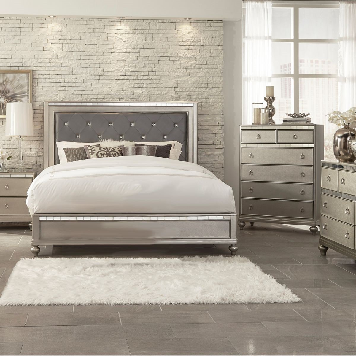 Aurora Champagne 5 Pc Queen Bedroom pertaining to size 1200 X 1200