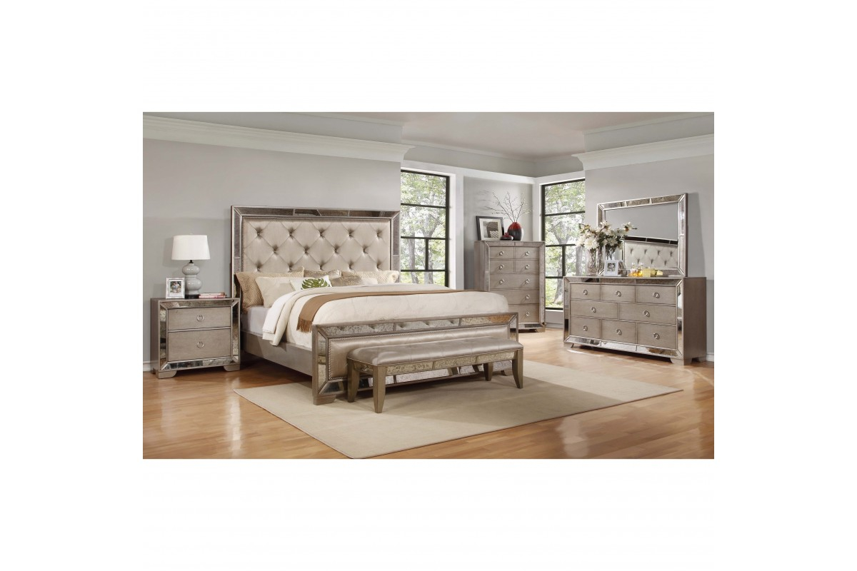 Ava Mirrored Silver Bronzed 5 Piece Bedroom Set Queen Size intended for sizing 1200 X 800