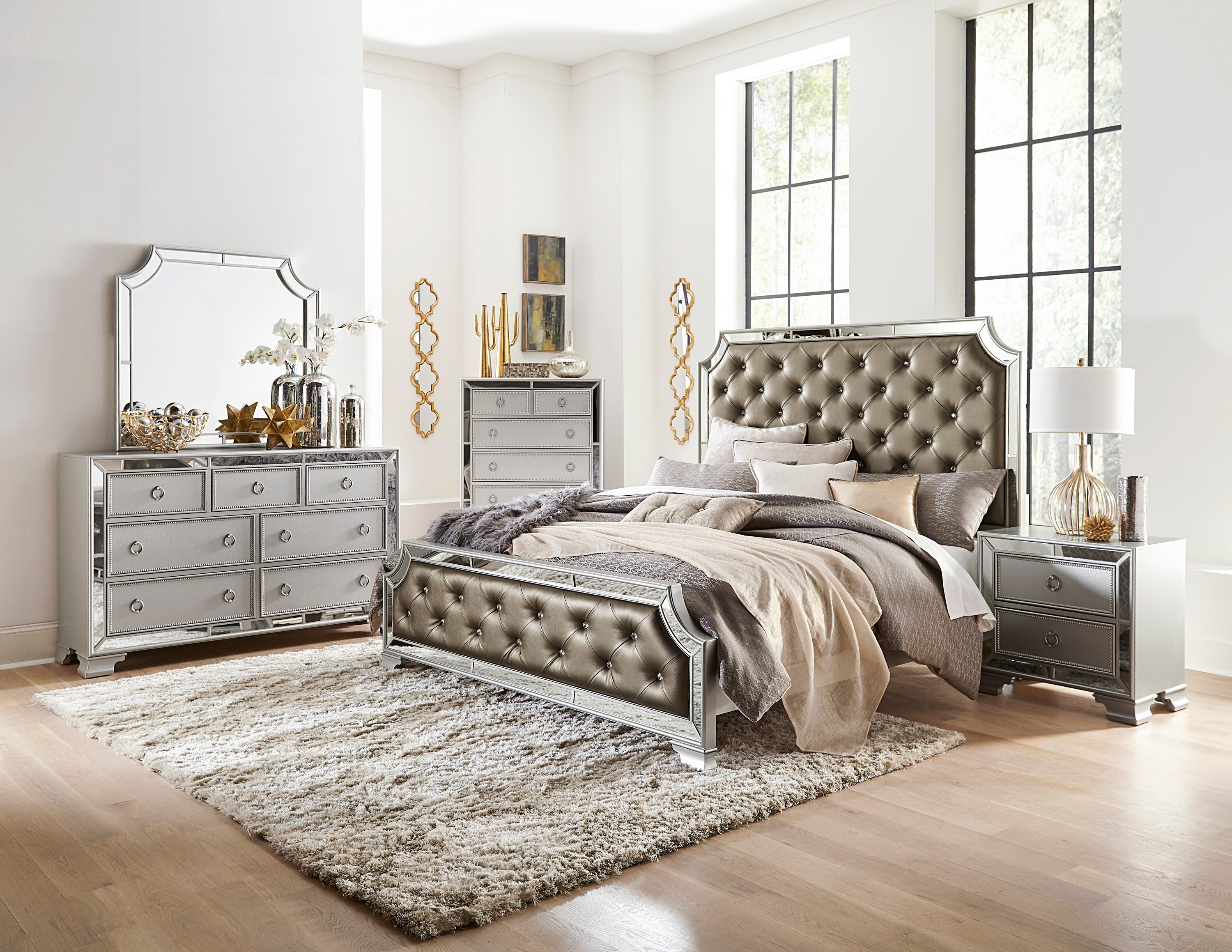 Avondale Vinylmirror Tufted Panel Bedroom Set inside sizing 3000 X 2318