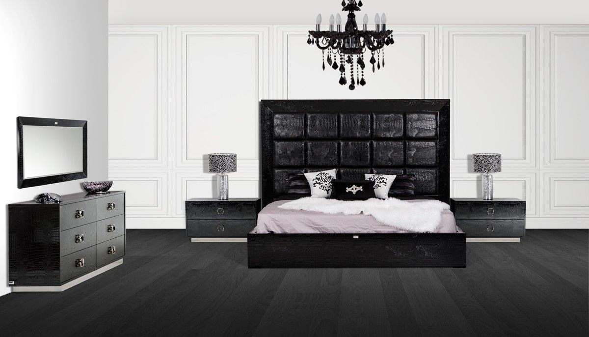 Ax Victoria Modern Black Crocodile Bedroom Set Master Bedroom throughout measurements 1200 X 686