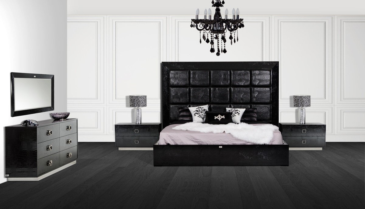 Ax Victoria Modern Black Crocodile Queen Bedroom Set Vgunvictoria for sizing 1200 X 686