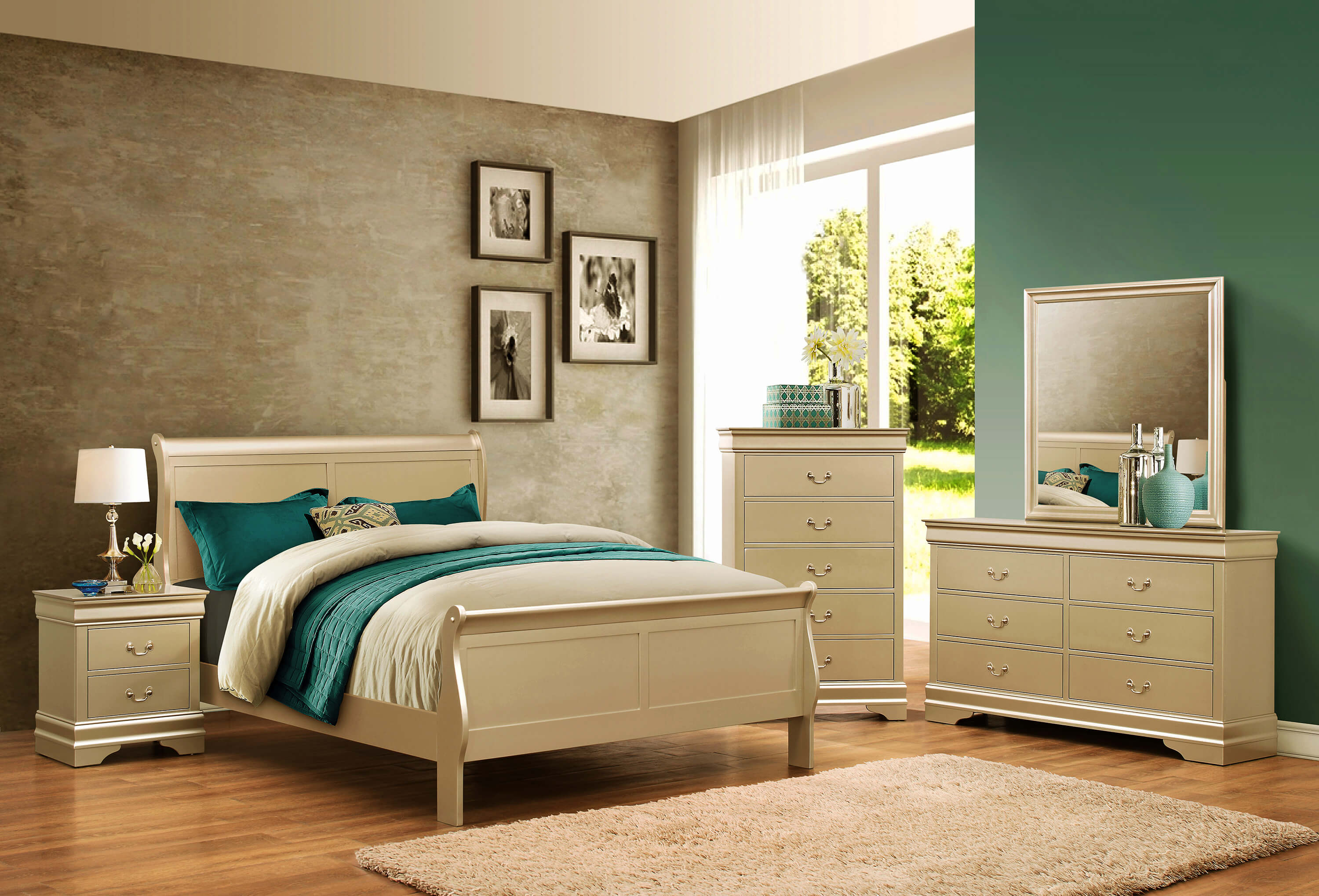 B3400 Champagne Louis Philip Bedroom Set Crown Mark for size 3000 X 2038